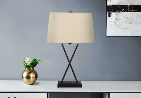 LUMINAIRE LAMPE DE TABLE NOIR METAL / BEIGE / USB