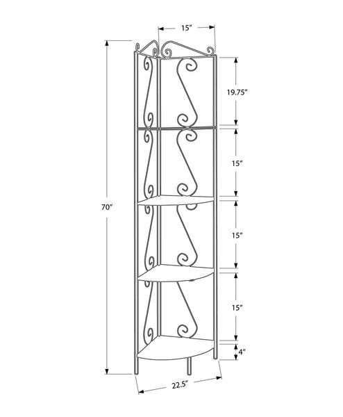 ETAGERE - 70"H / METAL CUIVRE BIBLIOTHEQUE DE COIN