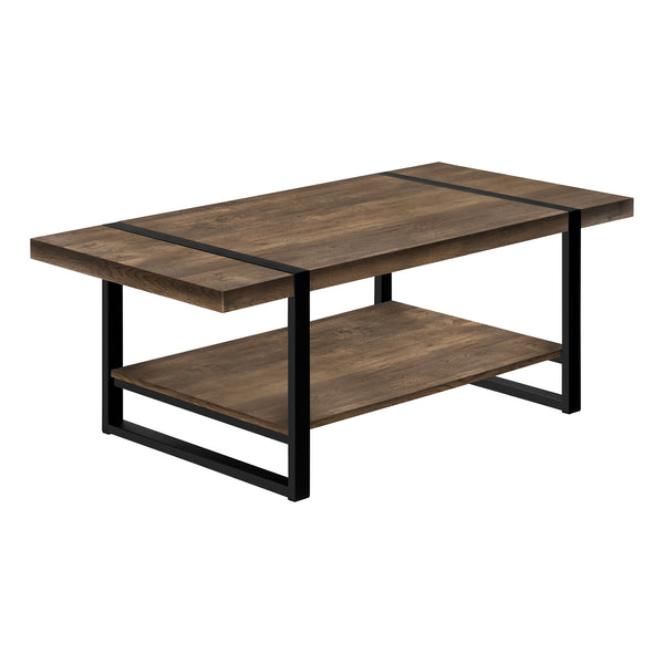 TABLE DE SALON - FAUX BOIS BRUN / METAL NOIR
