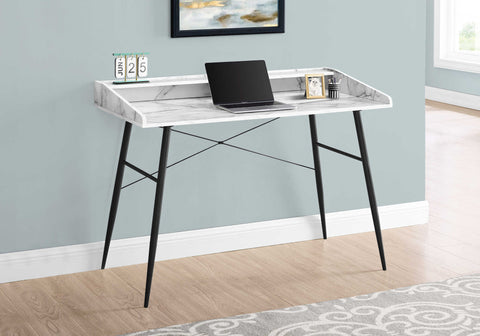BUREAU - 48"L / FAUX MARBRE BLANC / METAL NOIR