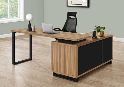 BUREAU - 72"L / EN COIN EXECUTIF FAUX BOIS PALE / NOIR