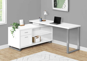 BUREAU - 72"L / EN COIN EXECUTIF BLANC / ARGENT