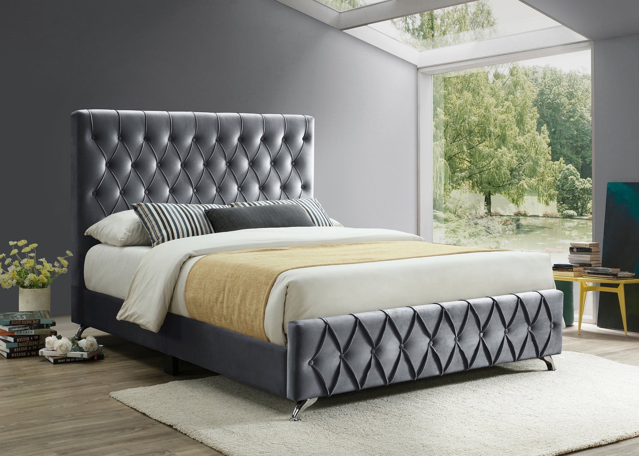 LIT EN VELOURS AVEC MOTIF DE LOSANGES