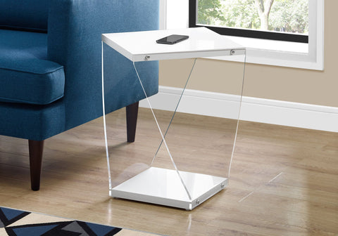 TABLE D'APPOINT - 22"H/BLANC LUSTRE/ACRYLIQUE TRANSPARENT