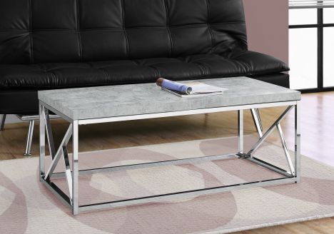TABLE DE SALON - GRIS CIMENTE ET METAL CHROME