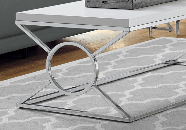 TABLE DE SALON - BLANC LUSTRE AVEC METAL CHROME