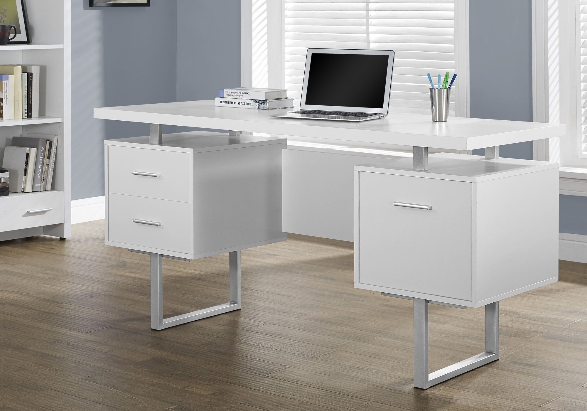 BUREAU  METAL ARGENT / BLANC