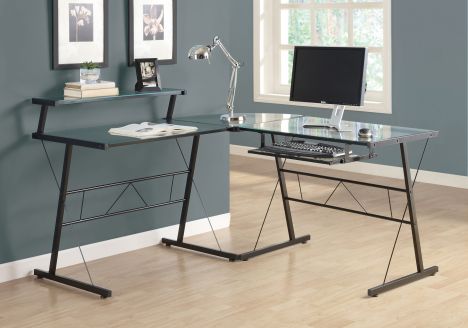BUREAU - METAL NOIR AVEC VERRE TREMPE