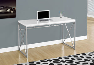 BUREAU - 48"L / BLANC LUSTRE / METAL CHROME