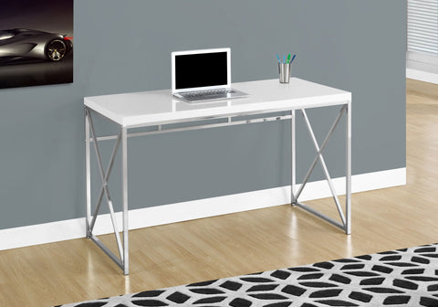 BUREAU - 48"L / BLANC LUSTRE / METAL CHROME