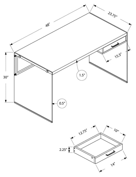 BUREAU - 48"L  VERRE TREMPE