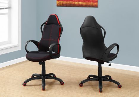 CHAISE DE BUREAU - NOIR / TISSU ROUGE / MULTIPLE POSITION