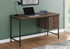 BUREAU - 55"L / FAUX BOIS BRUN / METAL NOIR