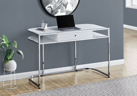 BUREAU - 48"L / BLANC LUSTRE / METAL CHROME