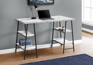 BUREAU - 48"L / FAUX MARBRE BLANC / METAL NOIR