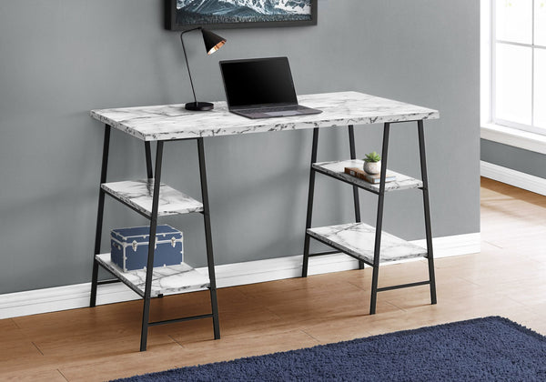 BUREAU - 48"L / FAUX MARBRE BLANC / METAL NOIR