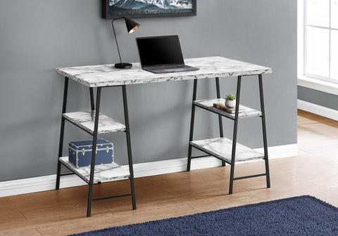 BUREAU - 48"L / FAUX MARBRE BLANC / METAL NOIR