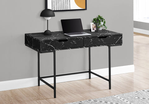 BUREAU - 48"L / FAUX MARBRE NOIR / METAL NOIR