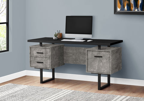 BUREAU NOIR SIMILI-CIMENT GRIS / METAL NOIR