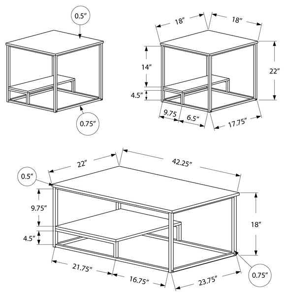 ENS DE TABLES - 3PCS METAL